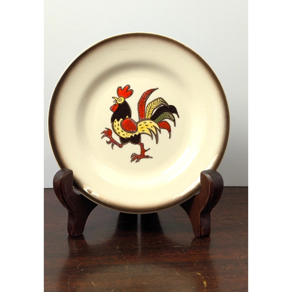 Metlox Poppytrail Rooster Plate Vintage California Pottery Provincial 6.25in